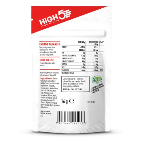High5 Energy Gummies (málna) gumicukor - 26 g